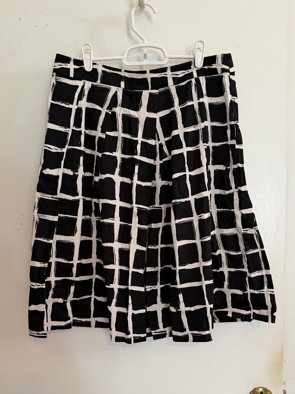 LOFT Black and White Grid Skater Skirt